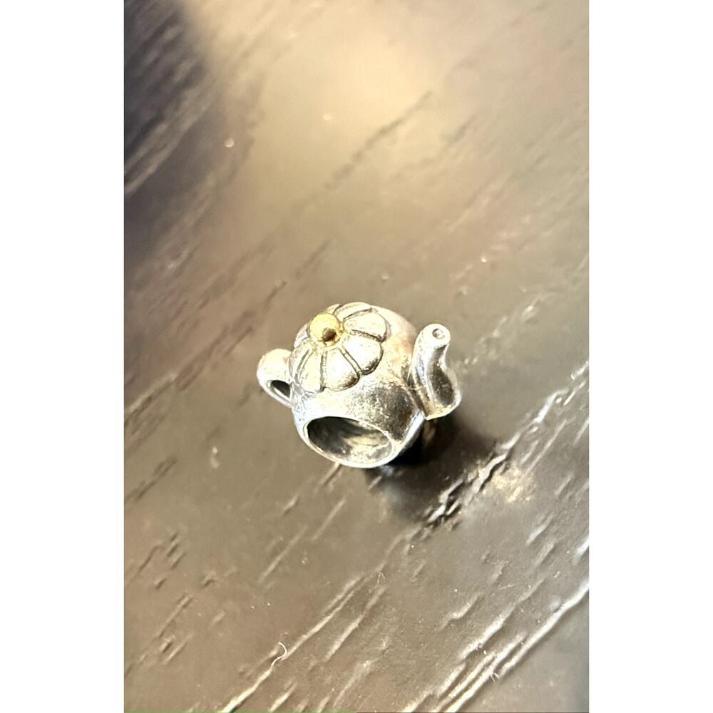 Authentic Pandora Retired Two-Tone Teapot Charm Sterling Silver 14K Gold knob